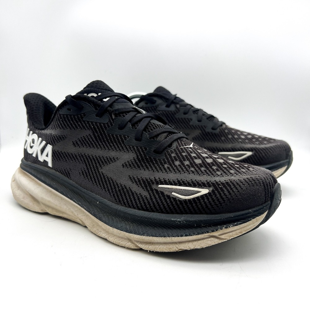Hoka One One Clifton 9 Mens Size 9.5D Black White Running Shoes 1127895 BWHT